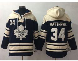 Maple Leafs #34 Auston Matthews Blue Sawyer Hooded Sweatshirt Stitched NHL Jersey