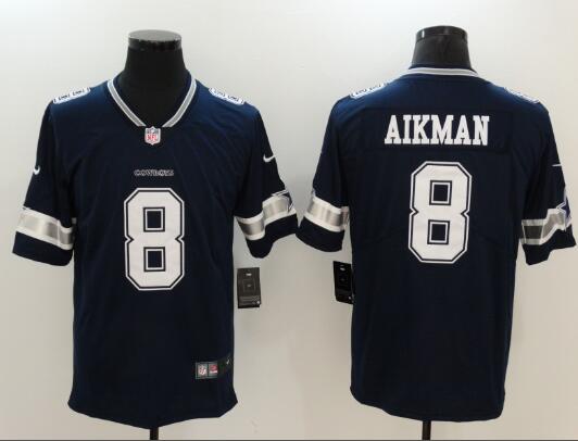 Men Dallas Cowboys 8 Troy Aikman dark blue Legend NFL Jersey
