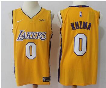 Men's 2017 Draft Los Angeles Lakers#0 Kyle Kuzma Yellow Nike NBA jersey