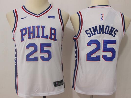 Youth Kids Nike Philadelphia 76ers 25 Ben Simmons white Stitched Logo