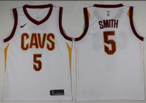 Mens New Nike 2017-2018 Cleveland Cavaliers 5# JR-Smith Stiched White NBA Jerseys