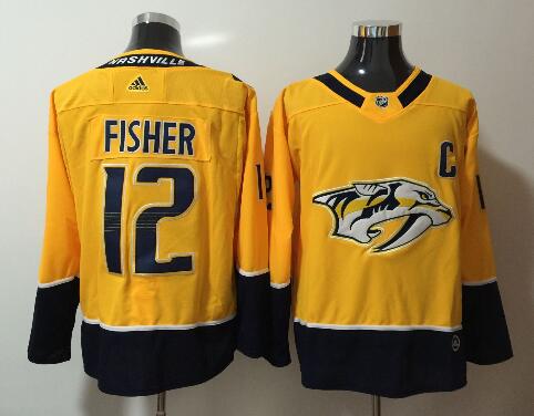 Adidas Men Nashville Predators 12 Mike Fisher yellow nhl ice hockey jerseys