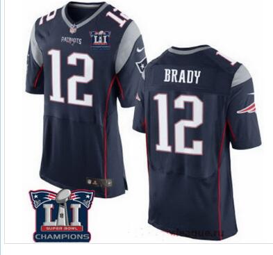 Men's New England Patriots #12 Tom Brady Navy Blue 2017 Super Bowl LI Champions Patch Stitched NFL Nike Jersey