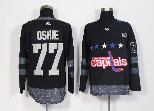 Men's Washington Capitals #77 T.J. Oshie Black 100th Anniversary Stitched NHL 2017 adidas Hockey Jersey