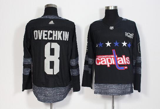 Men's Washington Capitals #8 Alex Ovechkin Black 100th Anniversary Stitched NHL 2017 adidas Hockey