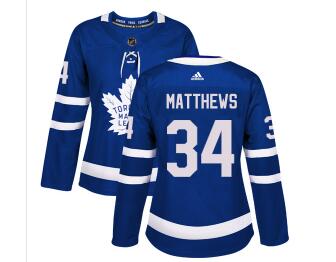 Adidas Maple Leafs #34 Auston Matthews Blue Home Authentic Women's Stitched NHL Jersey