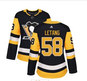 Adidas Pittsburgh Penguins #58 Kris Letang Black Home Authentic Women's Stitched NHL Jersey