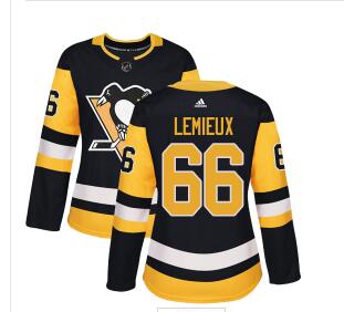 Adidas Pittsburgh Penguins #66 Mario Lemieux Black Home Authentic Women's Stitched NHL Jersey