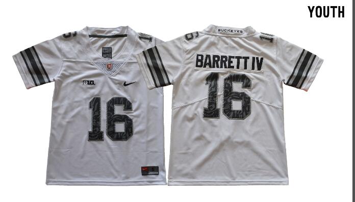 Youth/  kids Ohio State Buckeyes #16 J.T. Barrett IV Jersey White