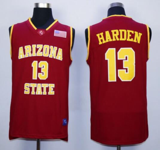 Aembotionen Arizona State James Harden #13 White/Red/Yellow Retro Throwback Stitched Basketball Jersey Sewn Camisa Usa Flag logo