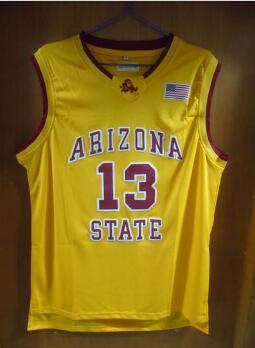 Aembotionen Arizona State James Harden #13 White/Red/Yellow Retro Throwback Stitched Basketball Jersey Sewn Camisa Usa Flag logo
