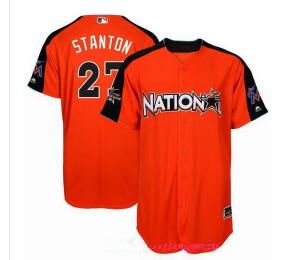 Men's National League Miami Marlins #27 Giancarlo Stanton Majestic Orange 2017 MLB All-Star Game Authentic Home Run Derby Jersey