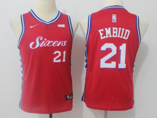 Youth Philadelphia 76ers #21 Joel Embiid  Basketball Jersey Red