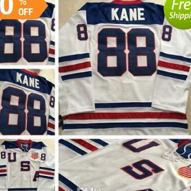 2010 Olympic Team USA 88 Patrick Kane White Ice Hockey Jerseys Embroidery Logos