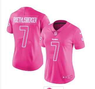 Nike Steelers #7 Ben Roethlisberger Pink Women's Stitched NFL Limited Rush Fashion Jersey