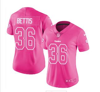 Nike Steelers #36 Jerome Bettis Pink Women's Stitched NFL Limited Rush Fashion Jersey