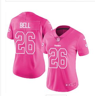 Nike Steelers #26 Le'Veon Bell Pink Women's Stitched NFL Limited Rush Fashion Jersey