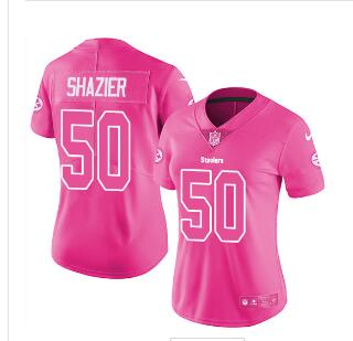 Nike Steelers #50 Ryan Shazier Pink Women's Stitched NFL Limited Rush Fashion Jersey