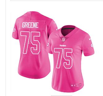 Nike Steelers #75 Joe Greene Pink Women's Stitched NFL Limited Rush Fashion Jersey