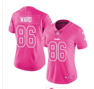 Custom Nike Steelers #86 Hines Ward Pink Women's Stitched NFL Limited Rush Fashion Jersey