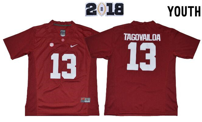 2018 Youth Alabama Crimson Tide  13 Tua Tagovailoa Football Jersey Red with 2018 Patch