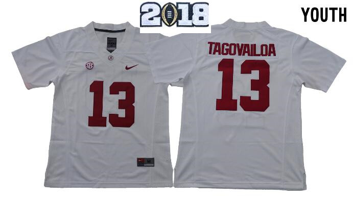 2018 Youth Alabama Crimson Tide  13 Tua Tagovailoa Football Jersey White with 2018 Patch