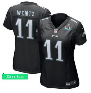 Women's Philadelphia Eagles Carson Wentz Nike Black Super Bowl LII Bound Patch Game Event Jersey