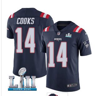 Men's Nike Patriots #14 Brandin Cooks Navy Blue Super Bowl LII Stitched NFL Limited Rush Jersey