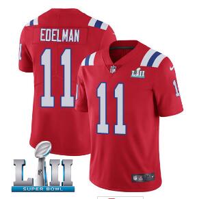 Men's Nike Patriots #11 Julian Edelman Red Alternate Super Bowl LII Stitched NFL Vapor Untouchable Limited Jersey
