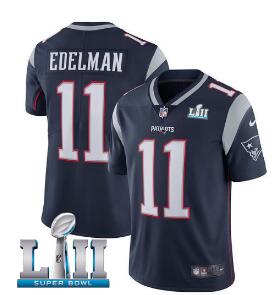 Men's Nike Patriots #11 Julian Edelman Navy Blue Team Color Super Bowl LII Stitched NFL Vapor Untouchable Limited Jersey