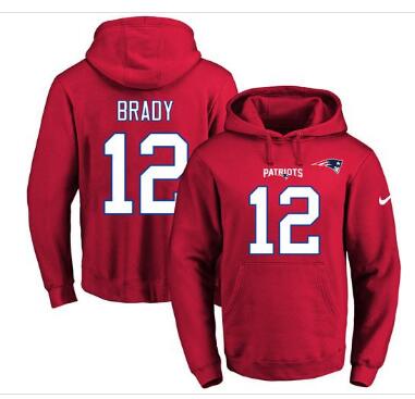 Nike Patriots #12 Tom Brady Red Name & Number Pullover NFL Hoodie