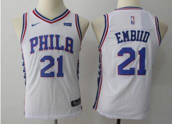 Youth Philadelphia 76ers #21 Joel Embiid NEW White Stitched NBA Nike Revolution 30 Swingman Jersey