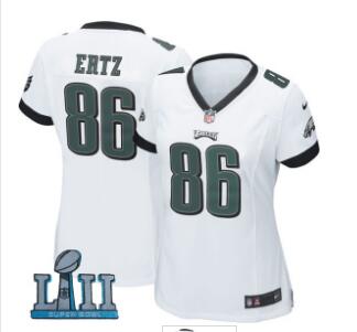 Women Nike Philadelphia Eagles #86 Zach Ertz White 2018 Super Bowl LII Game Jersey