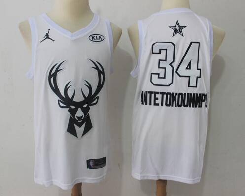 Mens Milwaukee Bucks #34 Giannis Antetokounmpo White All Star NBA Jersey Custom