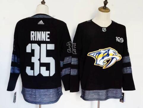 Predators #35 Pekka Rinne Black 1917-2017 100th Anniversary Stitched NHL Jersey