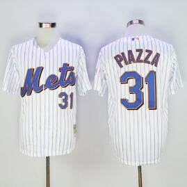 Men's New York Mets #31 Mike Piazza White(Blue Strip) Throwback Stitched MLB Jersey