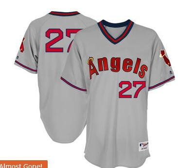 Men's Los Angeles Angels Mike Trout Majestic Gray 1977 Turn Back the Clock Authentic Player Jersey