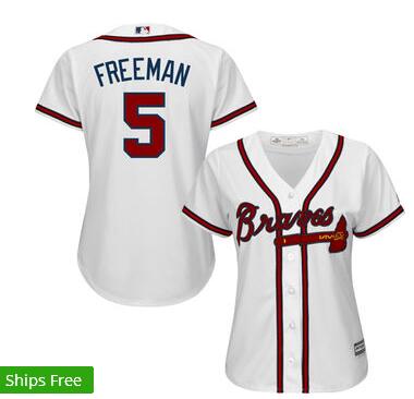 Women's Atlanta Braves Freddie Freeman Majestic White Home Cool Base Player Jersey