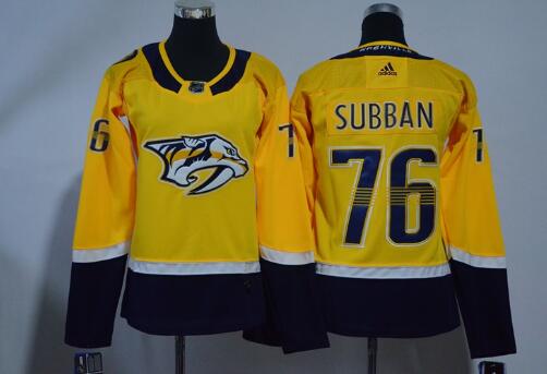Adidas Women Nashville Predators 76 P.K. Subban Yellow hockey jerseys