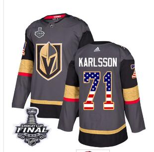 Adidas Golden Knights #71 William Karlsson Grey Home Authentic USA Flag 2018 Stanley Cup Final Stitched NHL Jersey