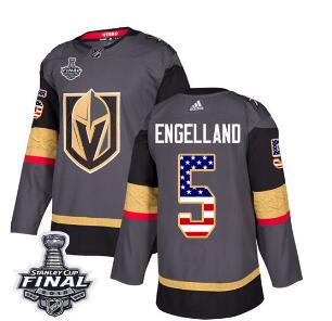Adidas Golden Knights #5 Deryk Engelland Grey Home Authentic USA Flag 2018 Stanley Cup Final Stitched NHL Jersey