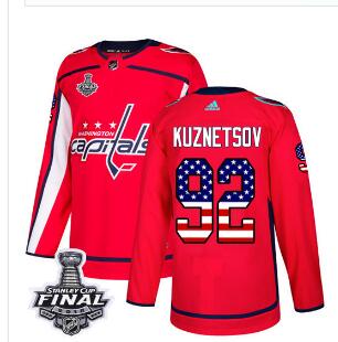 Adidas Capitals #92 Evgeny Kuznetsov Red Home Authentic USA Flag 2018 Stanley Cup Final Stitched NHL Jersey