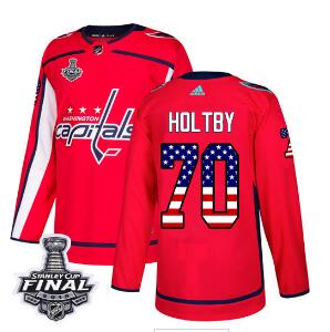 Adidas Capitals #70 Braden Holtby Red Home Authentic USA Flag 2018 Stanley Cup Final Stitched NHL Jersey