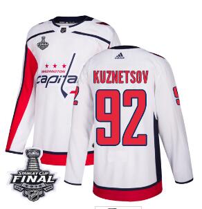 Adidas Capitals #92 Evgeny Kuznetsov White Road Authentic 2018 Stanley Cup Final Stitched NHL Jersey