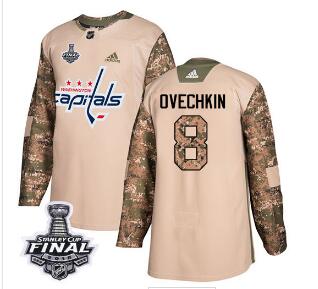 Adidas Capitals #8 Alex Ovechkin Camo Authentic 2017 Veterans Day 2018 Stanley Cup Final Stitched NHL Jersey