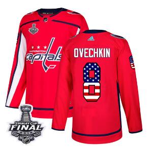 Adidas Capitals #8 Alex Ovechkin Red Home Authentic USA Flag 2018 Stanley Cup Final Stitched NHL Jersey