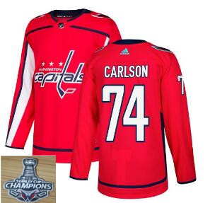 Adidas Capitals #74 John Carlson Red Home Authentic 2018 Stanley Cup Champions Stitched NHL Jersey