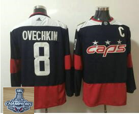 Adidas Capitals #8 Alex Ovechkin Navy 2018 Stadium Series Stanley Cup Champions Stitched NHL Jersey