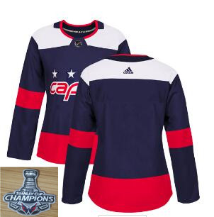 women Adidas Capitals Blank Navy  2018 Stadium Series Stanley Cup Champions Stitched NHL Jersey