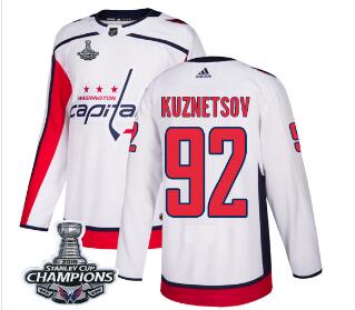 Adidas Washington Capitals #92 Evgeny Kuznetsov White Road Authentic Stanley Cup Final Champions Stitched NHL Jersey